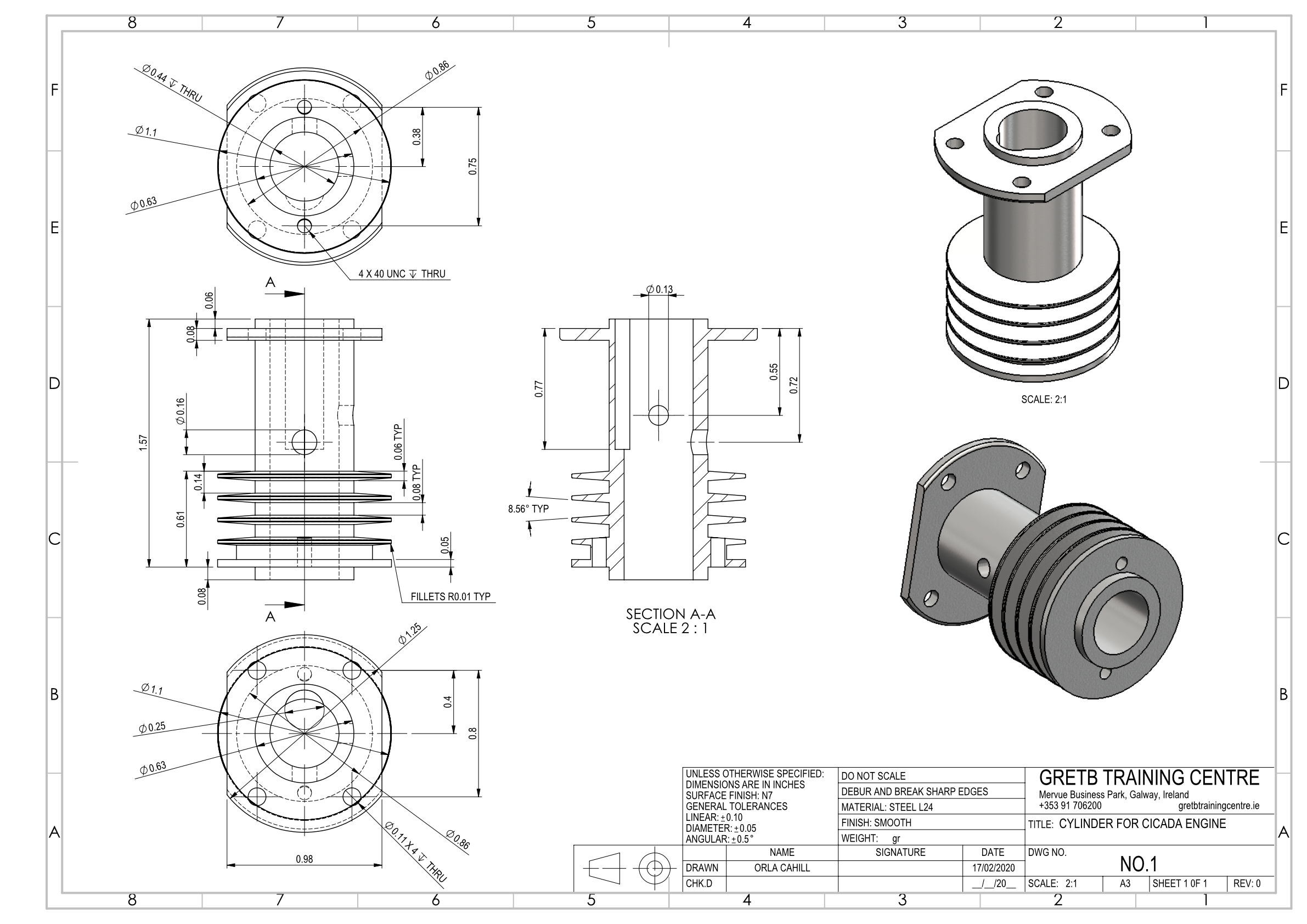 Cylinder For Cicada Engine - Solidworks Part Drawing